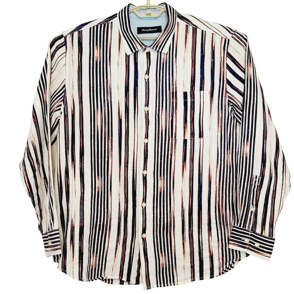 Tommy Bahama Stripe Brush Stroke Breezer Linen Multicolor Shirt Mens Size XL